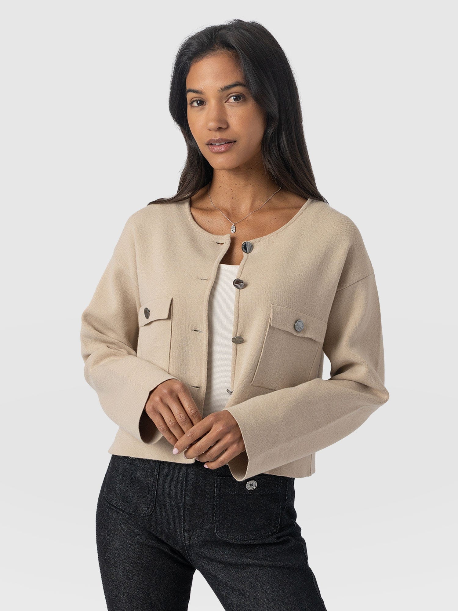 Maeva Knit Jacket Cream - Women's Wool Jacket | Saint + Sofia® EU